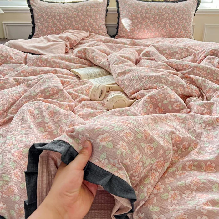 Afralia™ Wrinkled Yarn Lace Bedding Set: New Printed Cotton Duvet Cover Kit for Double Bed