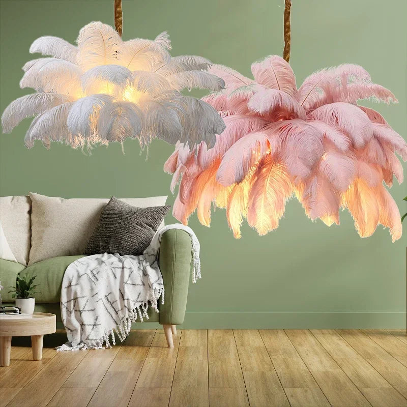 Afralia™ Scandinavian Designer Floral Feather LED Chandelier for Bedroom and Dining Room