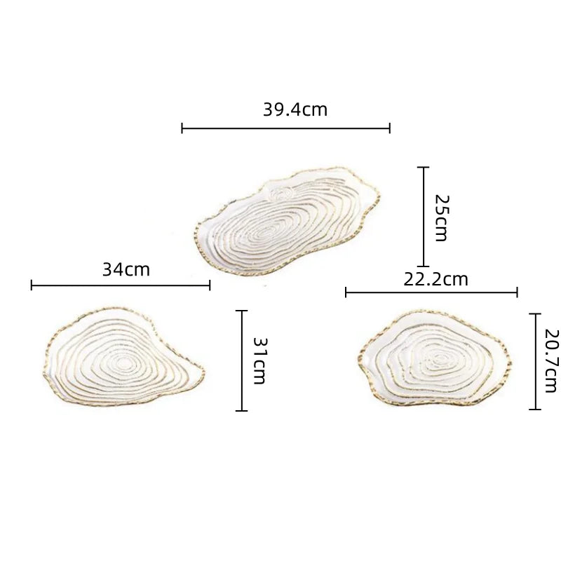 Afralia™ Gold Foil Glass Tray Geometric Fruit Plate Home Decor Accessory