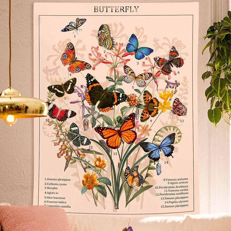 Butterfly Floral Tapestry Vintage Aesthetic Wall Hanging for Bedroom Decor by Afralia™