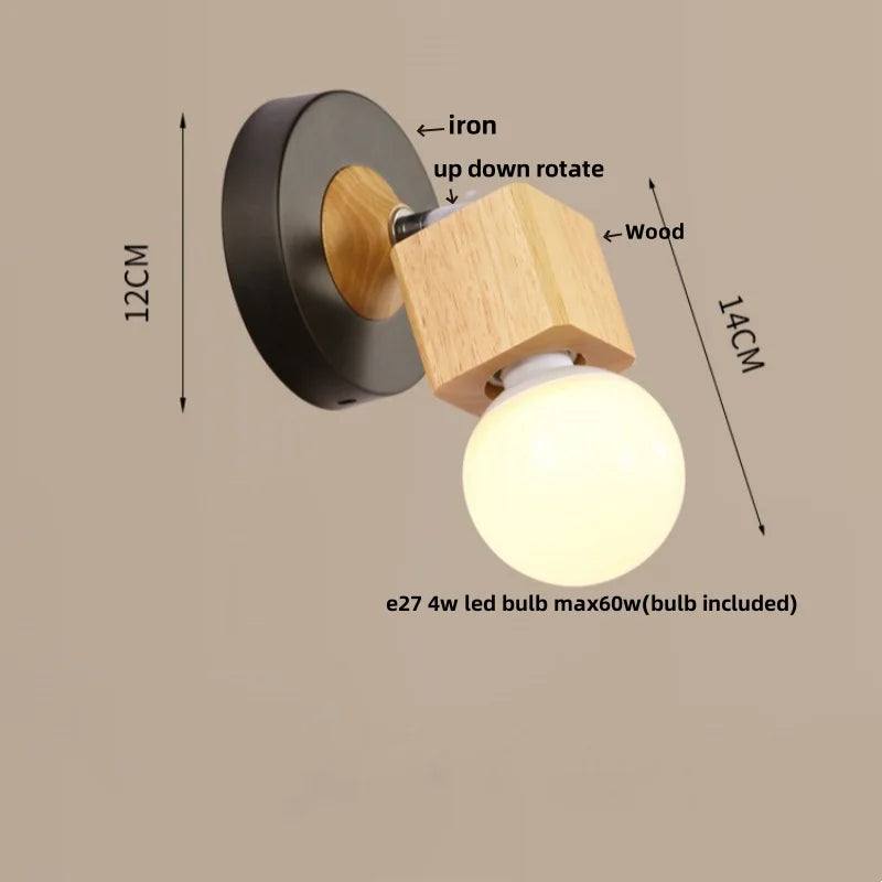 Afralia™ Nordic Wood Iron LED Wall Lamps - Up Down Rotate Hallway Bathroom Plug In