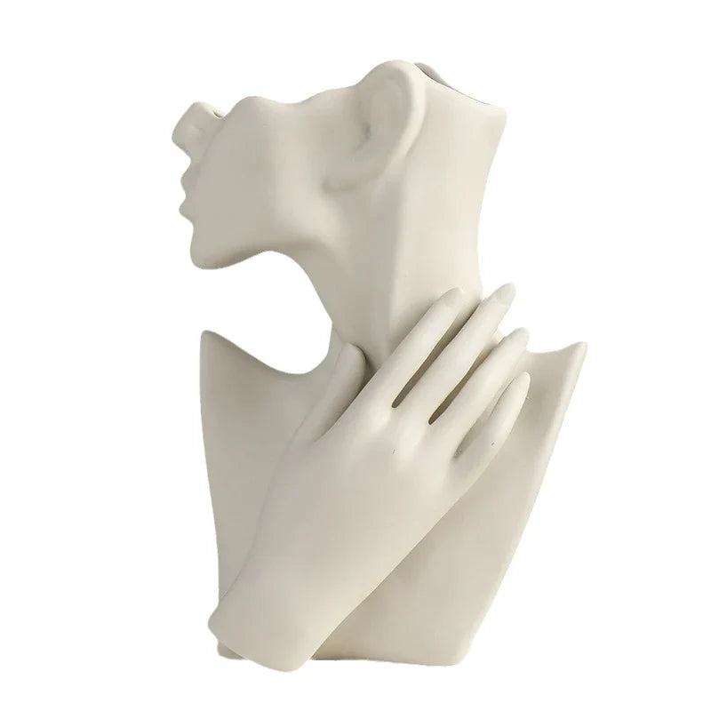 Afralia™ Nordic White Character Vase Bust Home Office Decor Statue Flower Head Pot