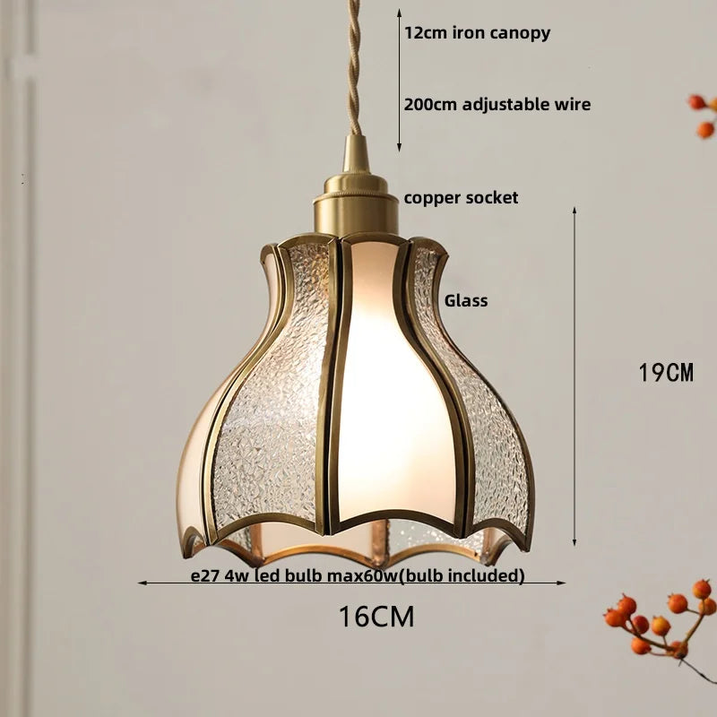 Afralia™ Walnut Wood & Copper Glass Pendant Light Fixture, LED Dining Room Luminaire