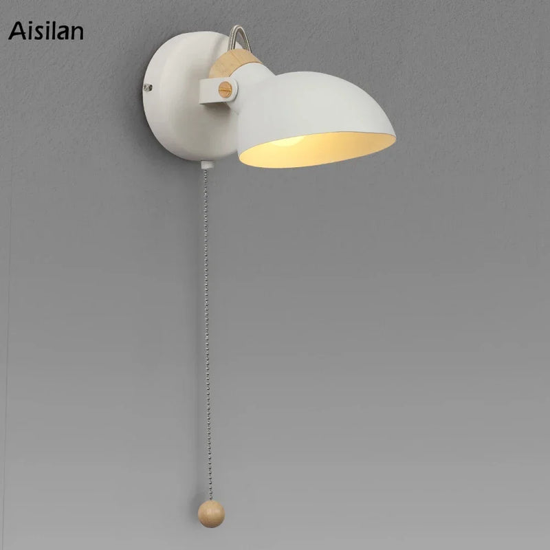 Afralia™ Matte Metal Wall Lamp with Pull Chain Switch, Replaceable E14 Bulb