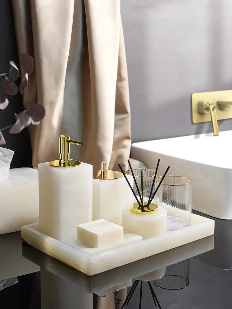 Afralia™ White Onyx Marble Bathroom Set