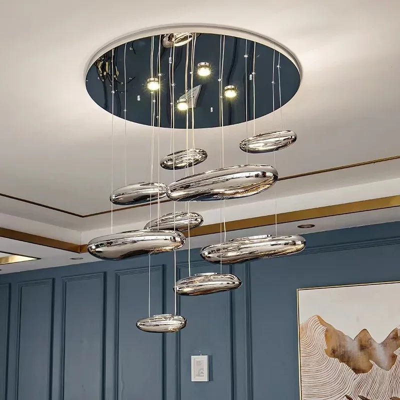 Afralia™ Chrome LED Pendant Lights: Modern Water Droplets Chandeliers for Living, Dining, Bedroom.