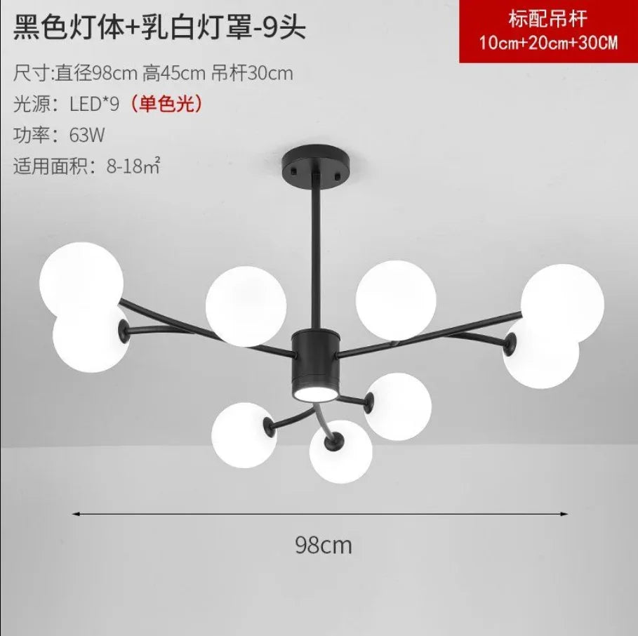 Afralia™ Nordic Glass Ball LED Ceiling Chandelier for Home Decor Fixture