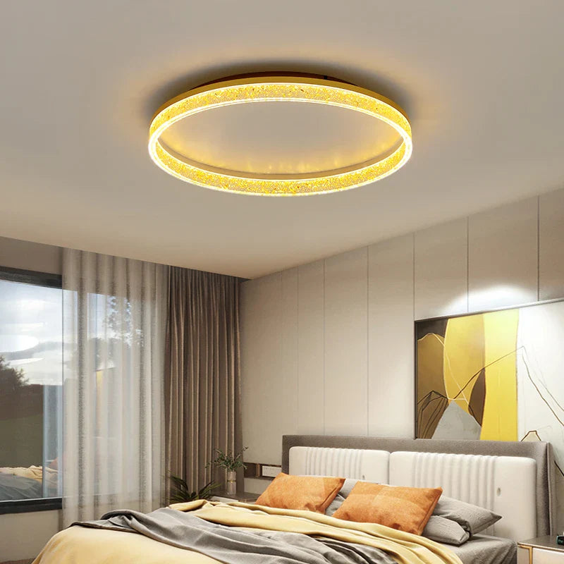 Afralia™ Round LED Chandeliers White Gold Frame for Bedroom Dining Living Room Lighting