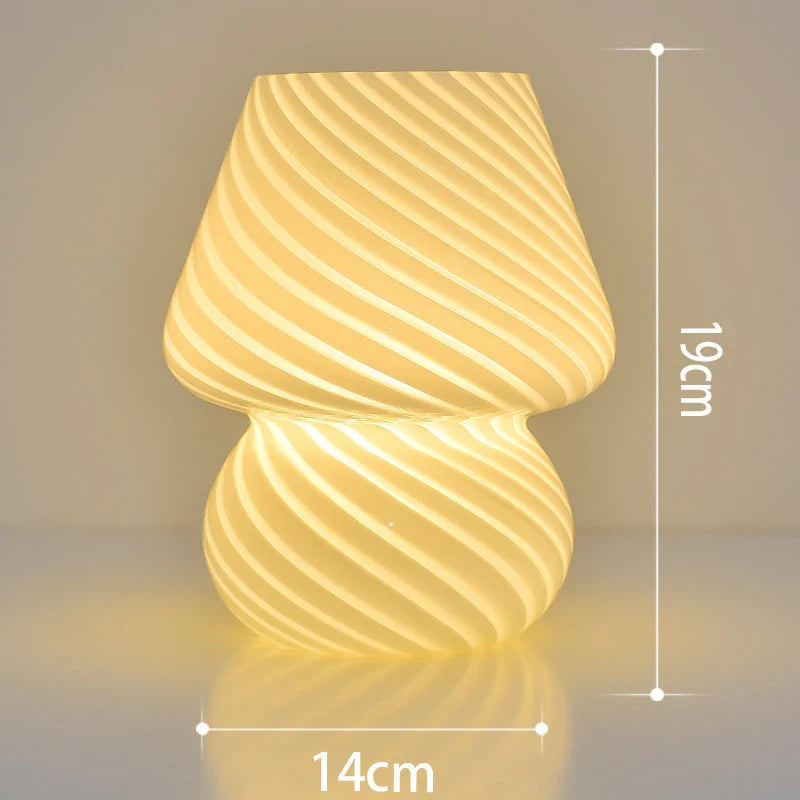 Afralia™ Striped Mushroom LED Table Lamp: Korean Ins Style, Cute Mini Desk Decor