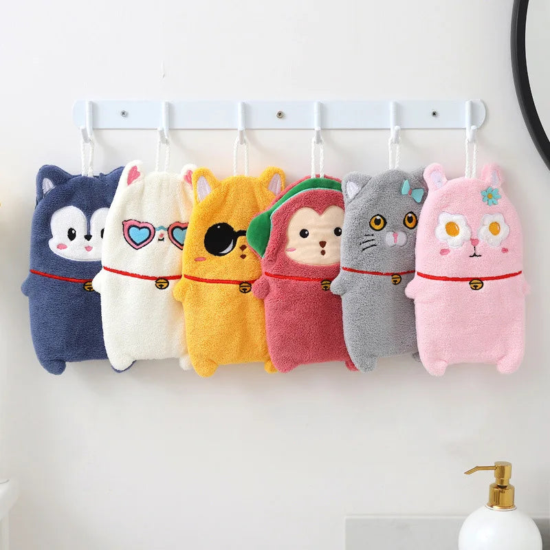 Afralia™ Cute Cartoon Animal Hand Towel Double Layer Thickened Towel for Kids Home Kitchen