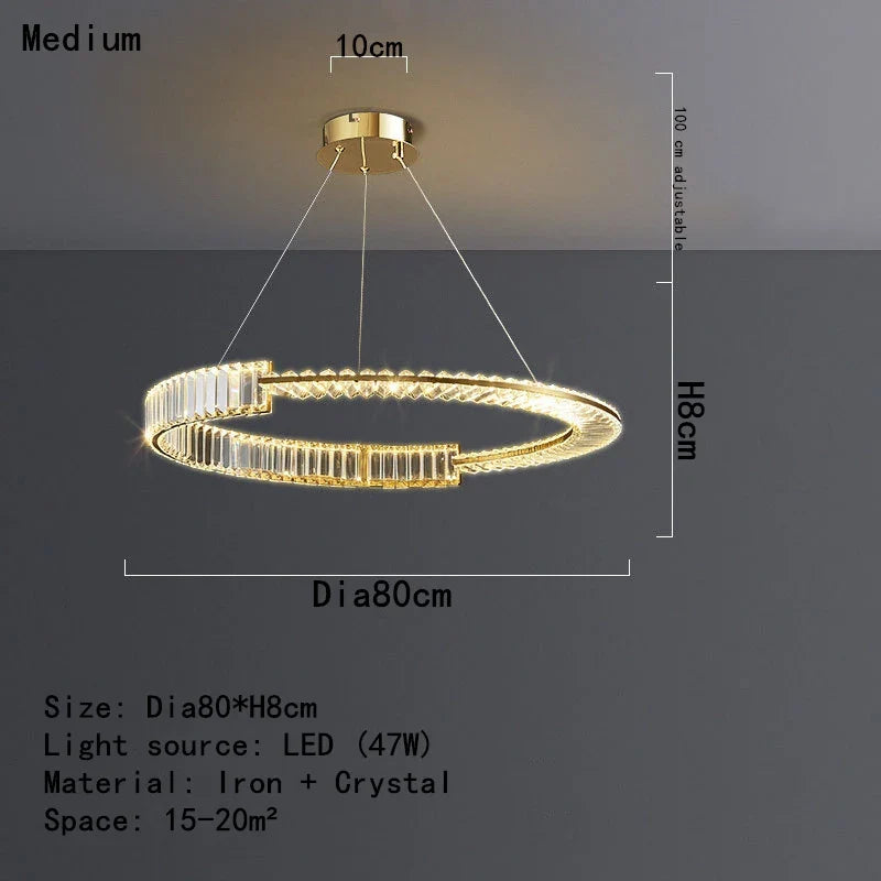 Afralia™ Round K9 Crystal LED Chandelier for Home Living Room Bedroom Kitchen Hotel - Iron Lustre