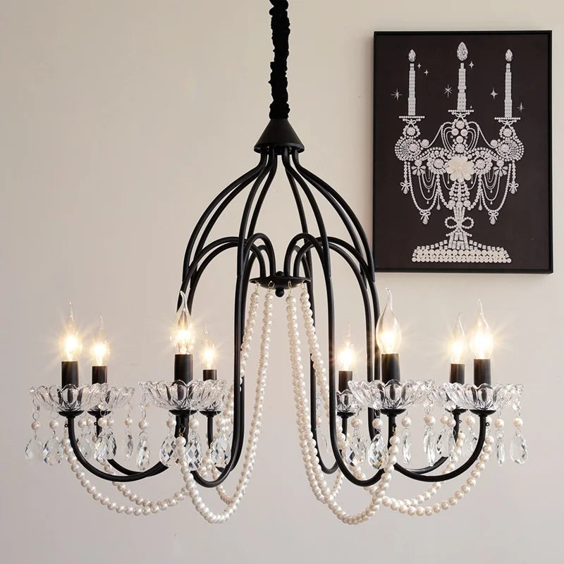 Afralia™ Black E14 Candle Chandelier: French Living Room Pendant Lighting for Home Decor