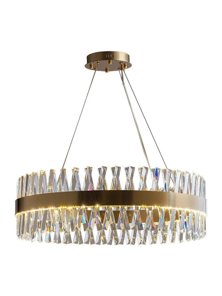 Afralia™ Golden Round Crystal Chandelier LED Ceiling Light for Living Room and Bedroom