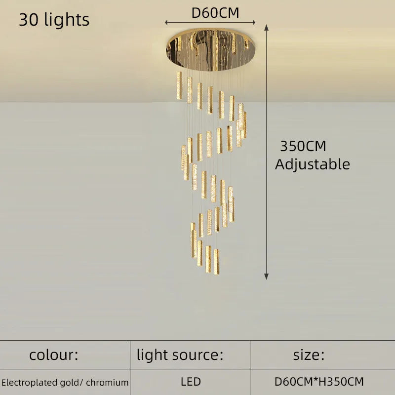 Afralia™ Crystal Spiral Chandelier - Silver/Gold Luxury Lighting for Living Room, Kitchen, & Restaurant