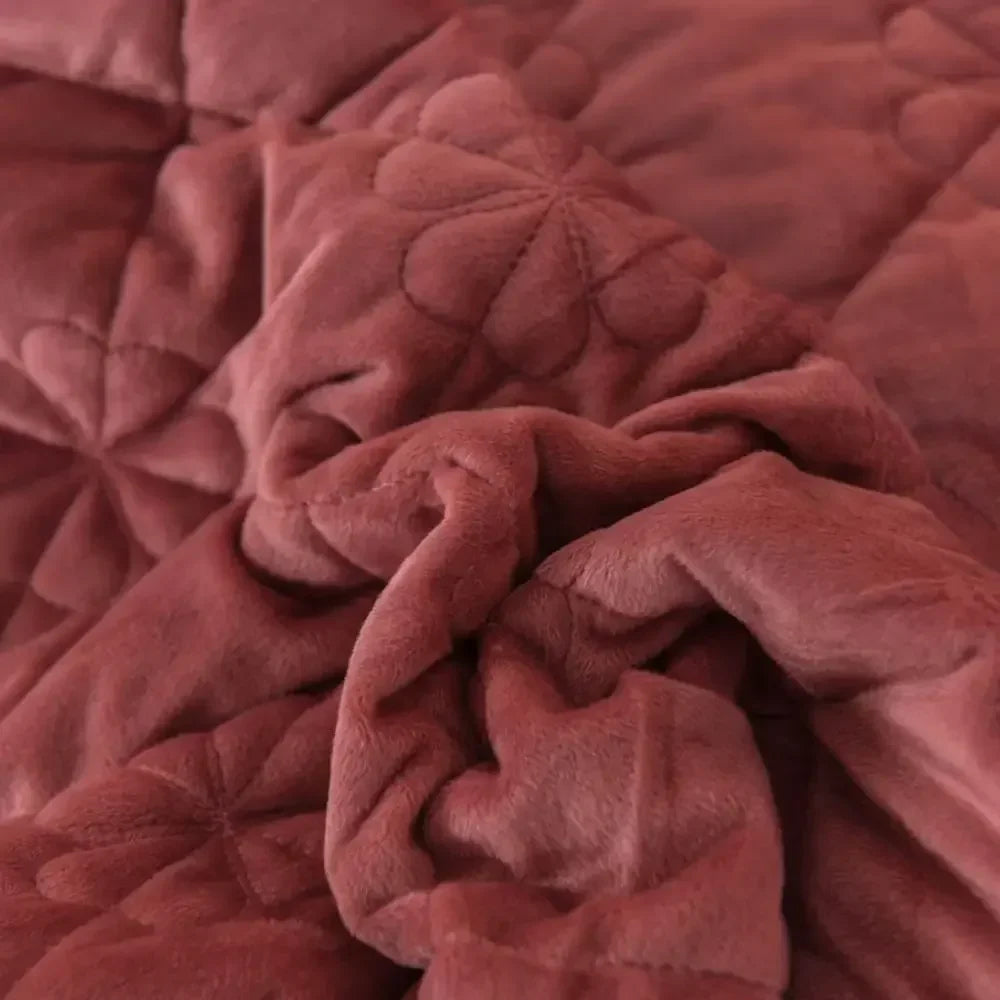 Afralia™ Nordic Pink Velvet Quilting Bedspread Set with Pillowcases