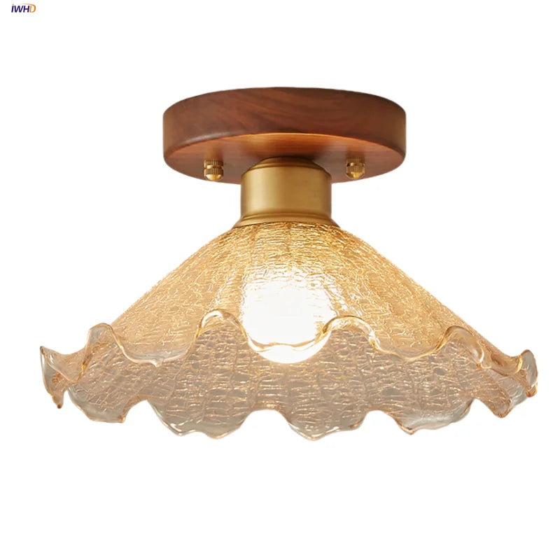 Afralia™ Vintage Amber Glass LED Ceiling Light Fixture for Home Lighting - Ceiling Lamp