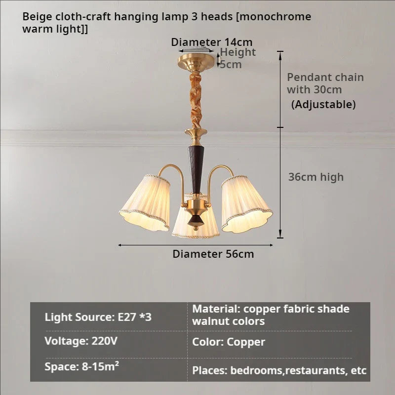 Afralia™ Antique Copper Chandelier for Retro American Country Living Room and Dining Room