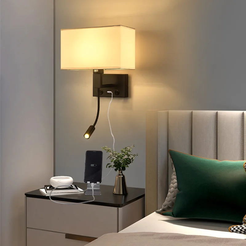 Afralia™ Nordic LED Bedroom Wall Light with Switch, Adjustable Hose Spotlight