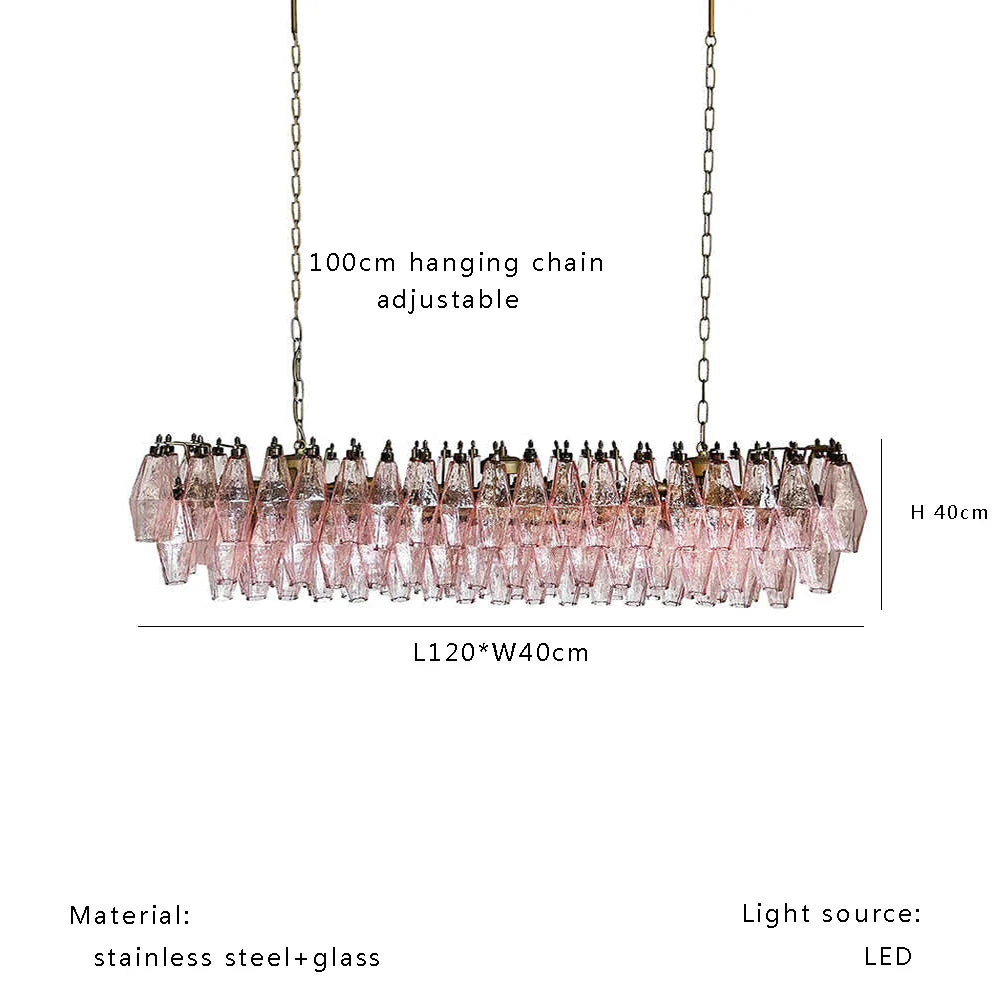 Afralia™ Rhombic Gray Pink Glass Chandelier: Modern Indoor Decorative Lighting Fixtures for Dining Room
