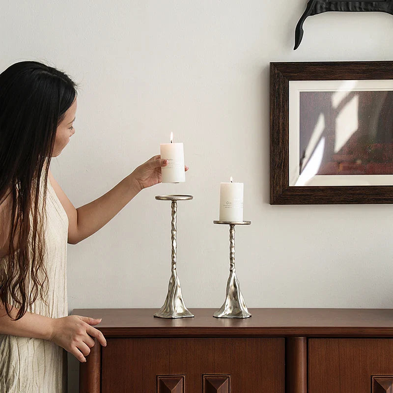 Afralia™ Metal Silver Candlestick Light for Luxury Porch Decor