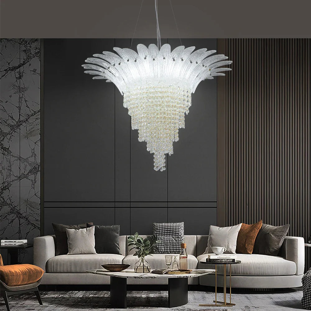Afralia™ Glazed Gold LED Chandelier for Living Room Clubhouse Villa