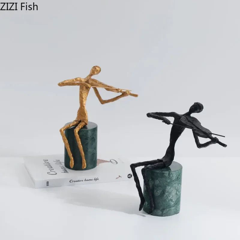 Afralia™ Violinist Sculpture on Marble Base for Desk Ornaments and Room Decor