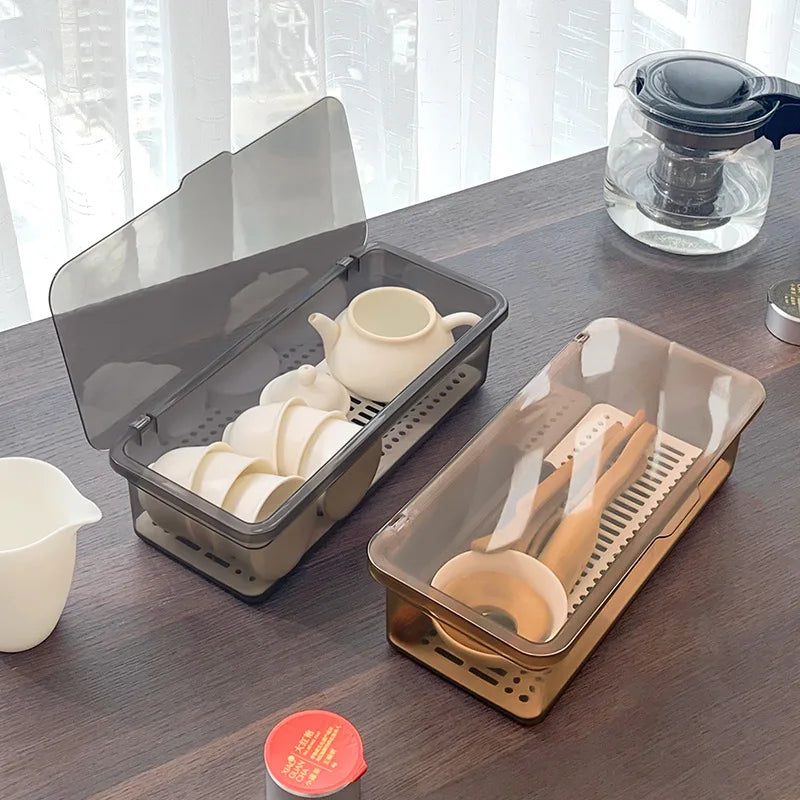 Afralia™ Tea Set Organizer Box with Cover and Spoon - Storage Case