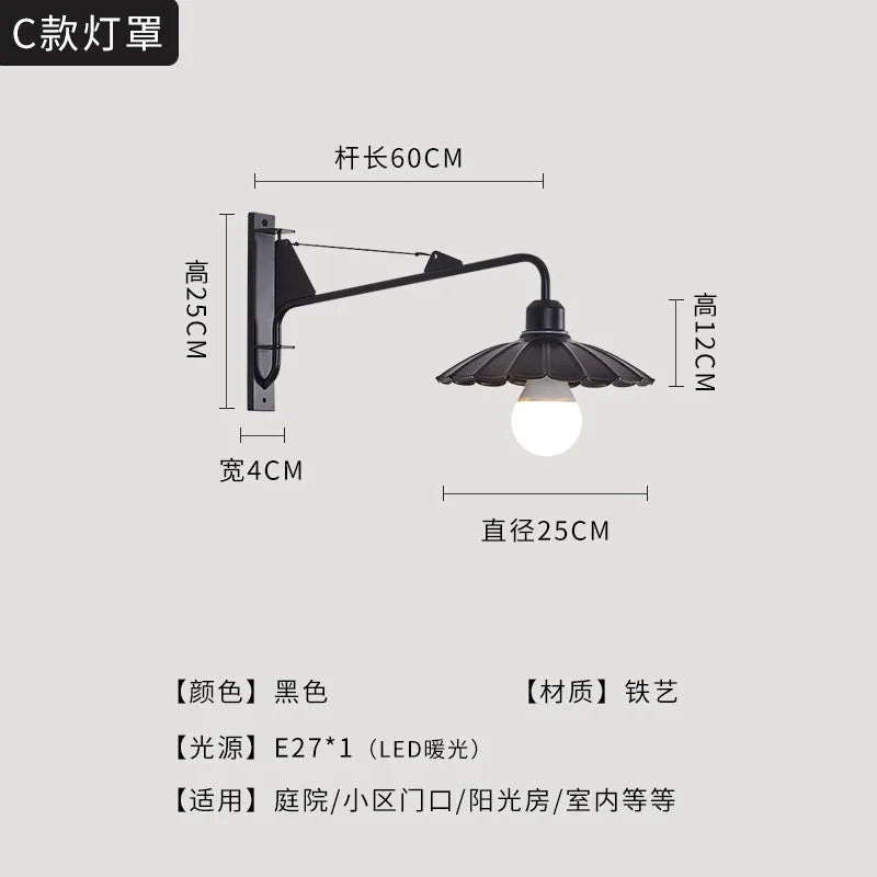Afralia™ Outdoor Wall Lamp LED E27 Swing Arm Industrial Rotatable Wall Mounted