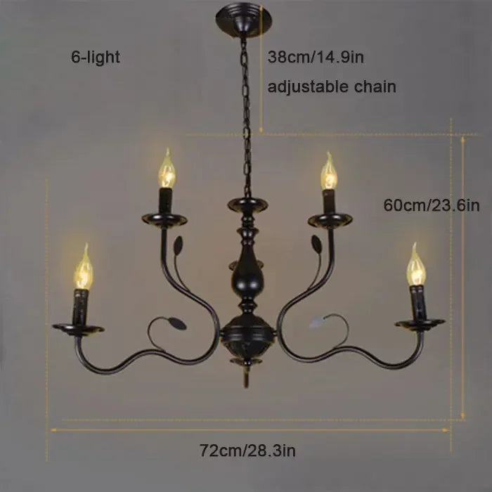 Afralia™ French Candle Chandelier Black Iron Industrial Vintage Farmhouse Lighting