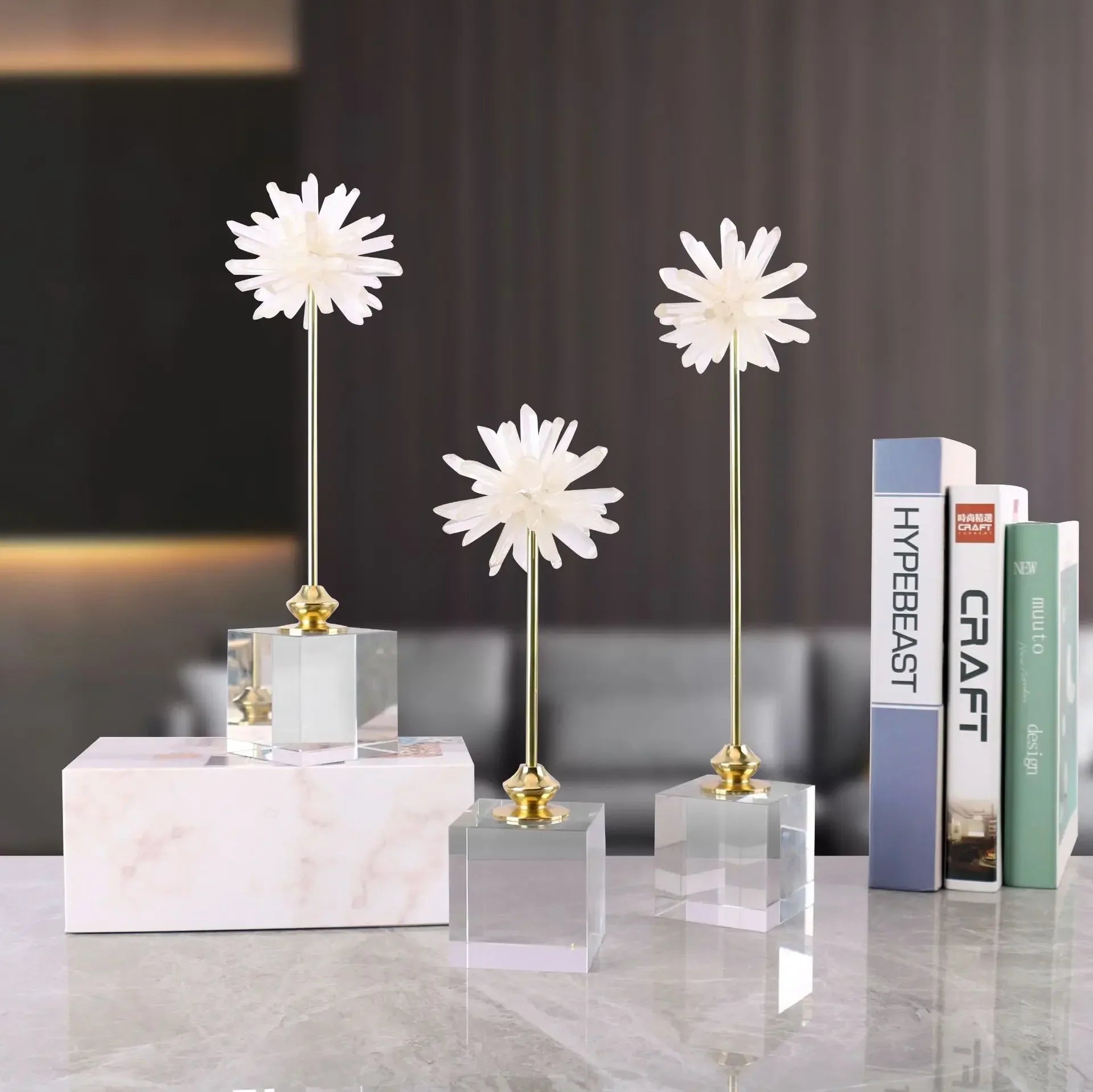 Afralia™ Crystal Agate Handmade White Flower Home Decor Figurine