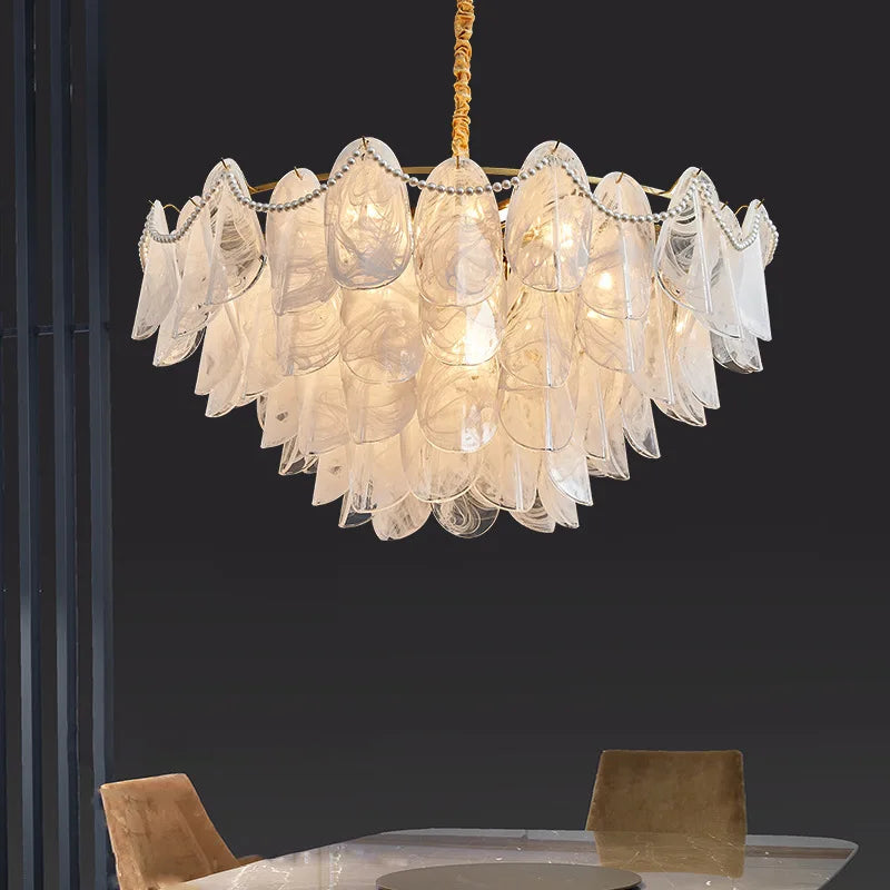 Afralia™ LED Glass Hanging Lamp Golden Leaf Shape Modern Pendant Light