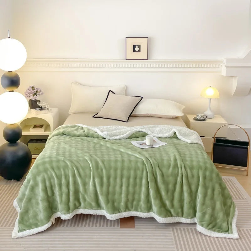 Afralia™ Nordic Double Layer Lamb Fleece Blanket; Soft & Colorful All-Season Office Nap Quilt