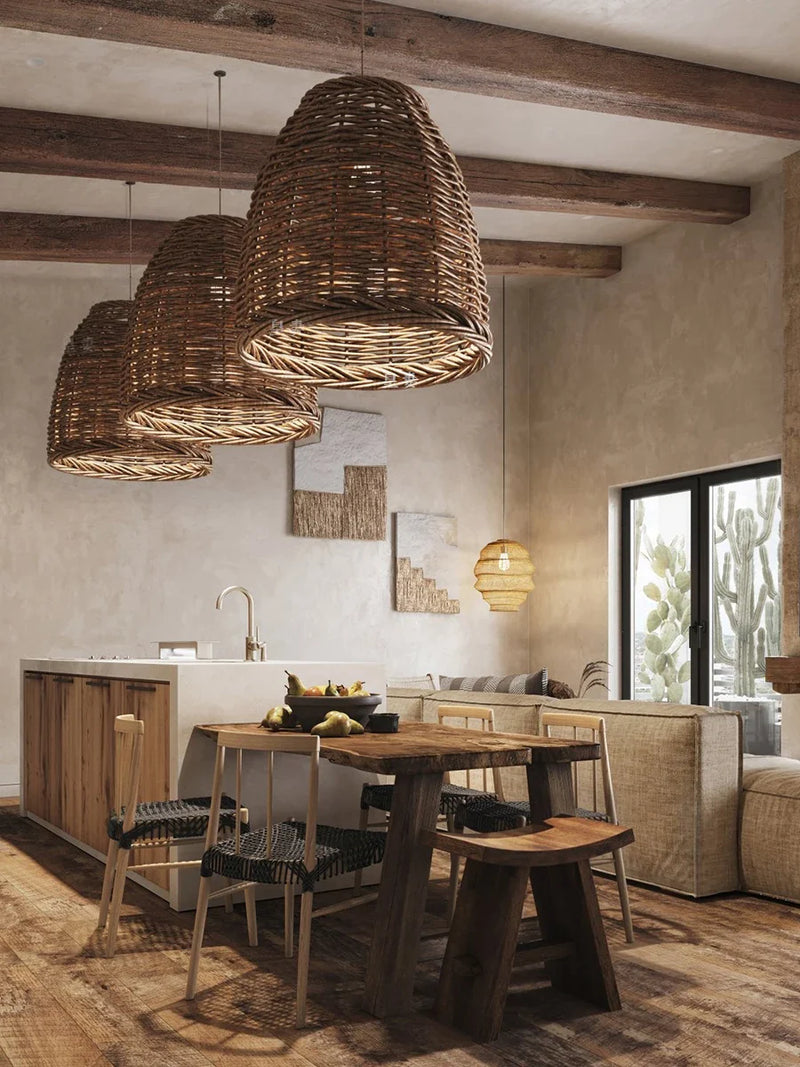 Afralia™ Handmade Rattan Seaside Resort Pendant Lamp - Wabi Sabi Living Style