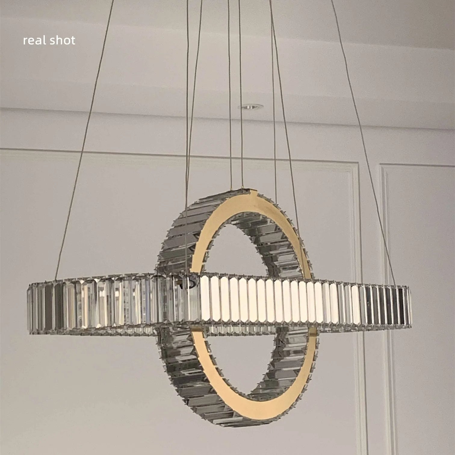 Afralia™ Chrome Gold Steel LED Pendant Light with K9 Crystals