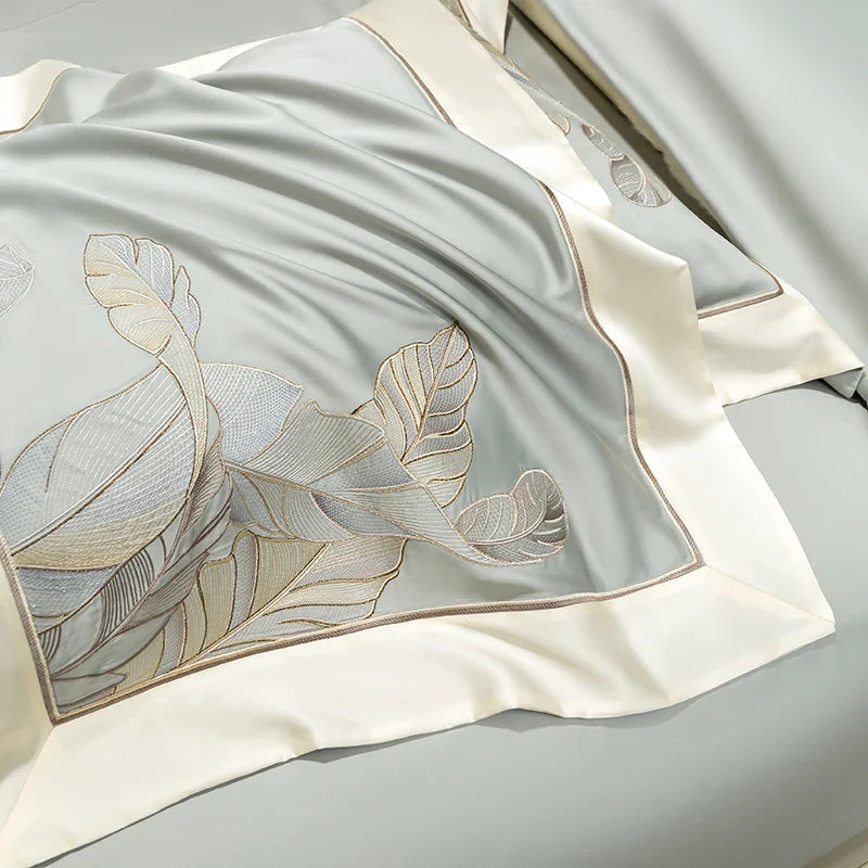 Afralia™ Eucalyptus Lyocell Soft Silky Cool Bedding Set with Leaves Embroidery