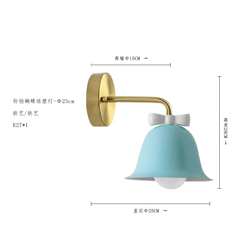 Afralia™ Bowknot Bell Wall Lamp E27 LED Glass Bedroom Kitchen Island Kids/Princess Room