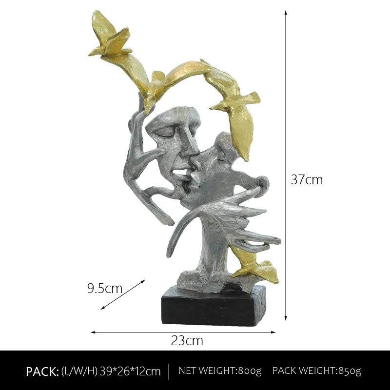 Afralia™ Resin Couple Mask Figurines Retro Lover Home Decoration Objects