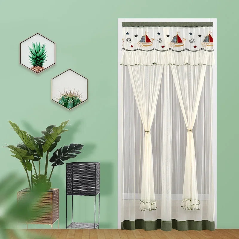 Afralia™ Lace Embroider Anti-Mosquito Net Door Curtains - Pleated Design for Light and Air Flow