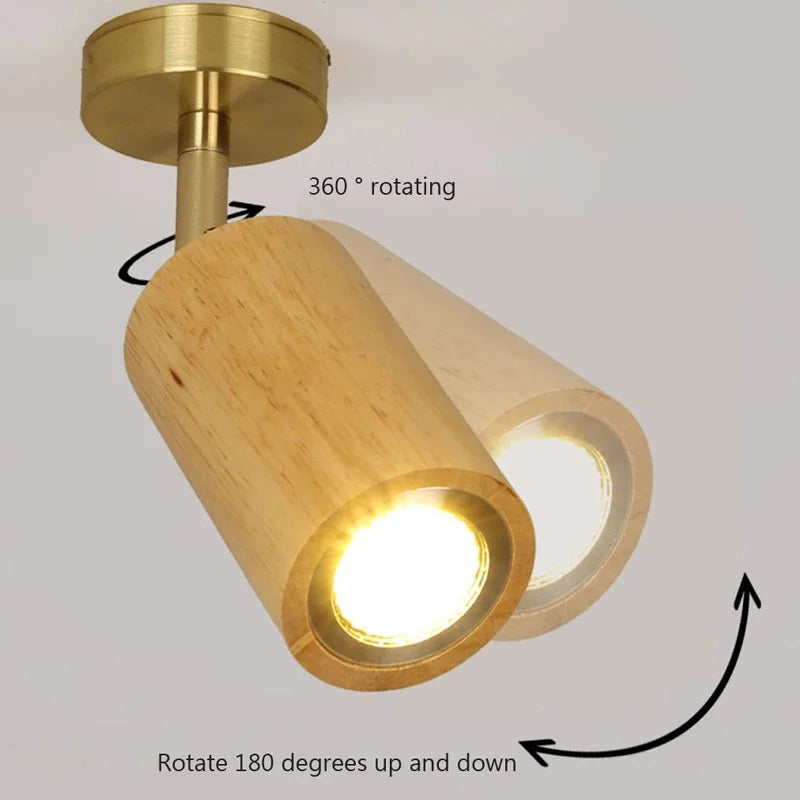 Afralia™ Modern Wood LED Ceiling Lamp with Adjustable Spotlight for Versatile Home Decor