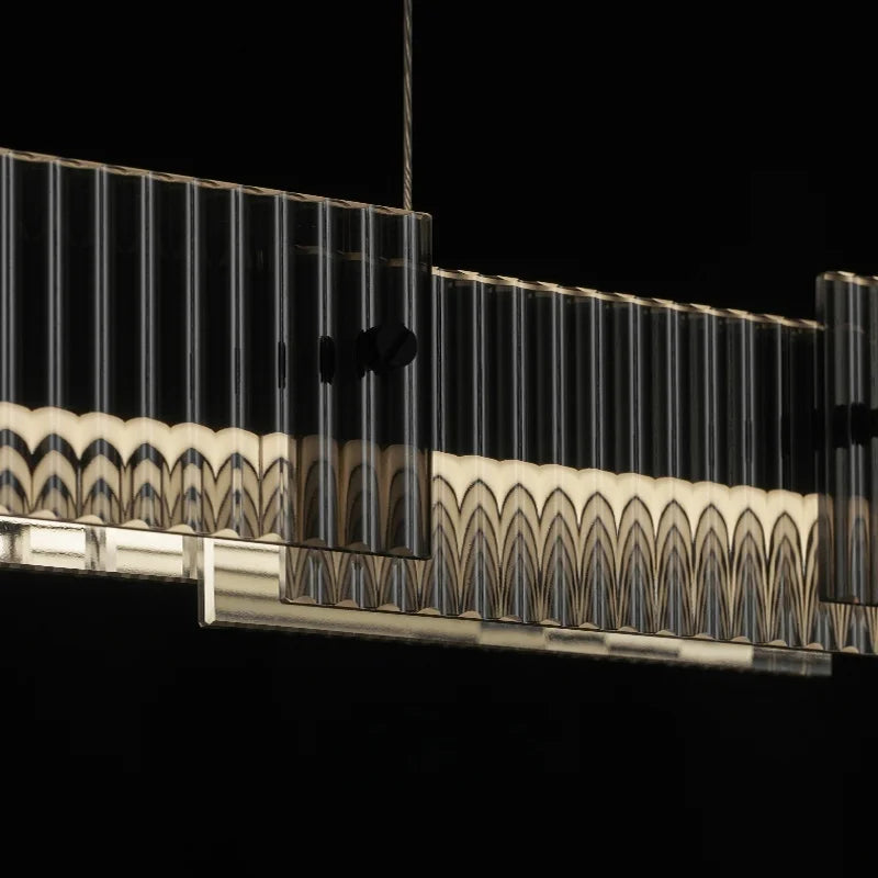 Afralia™ Black Glass Linear Chandelier for Dining Office Bar Modern Kitchen Island