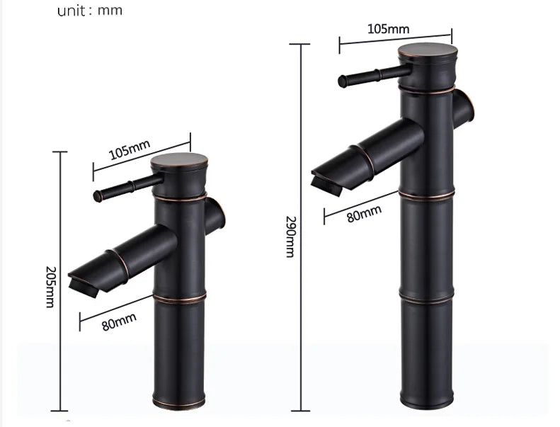 Afralia™ Black Bamboo Vintage Bathroom Faucet : Hot Cold Mixer Tap Wash Basin Sink