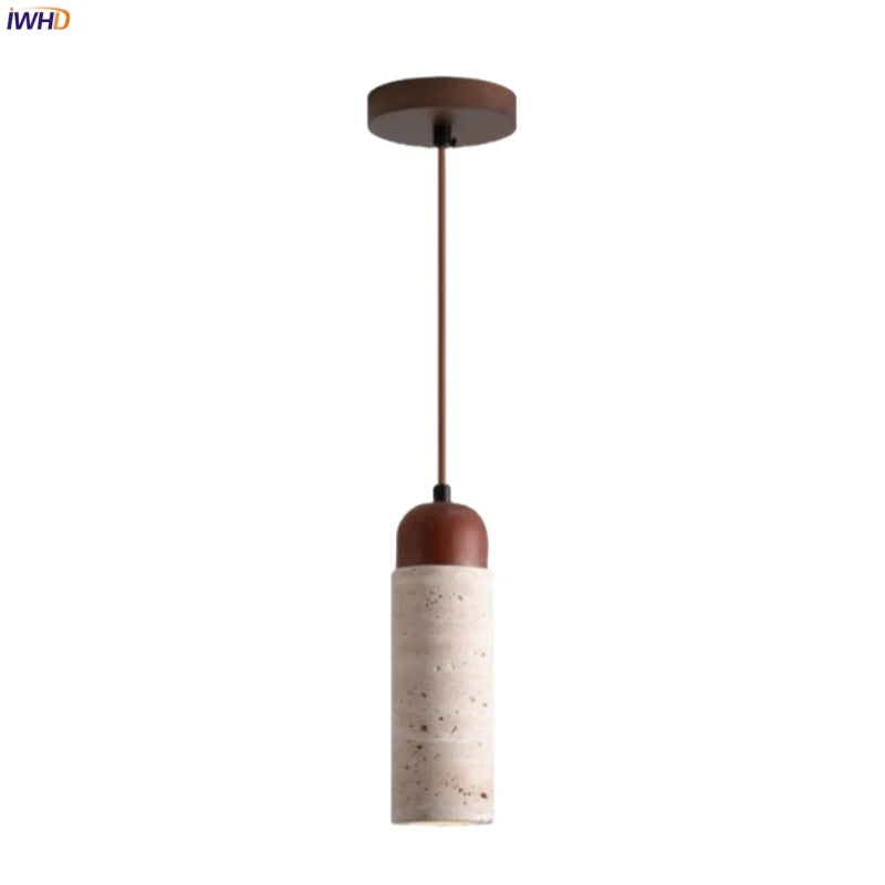 Afralia™ Nordic LED Pendant Lights Yellow Travertine Wood Hanging Lamp