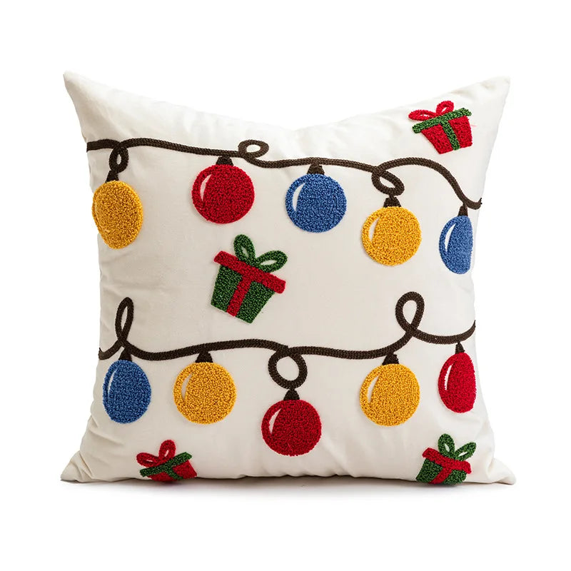 Red Christmas Bell Embroidered Cushion Cover by Afralia™ - Festive Holiday Home Decor