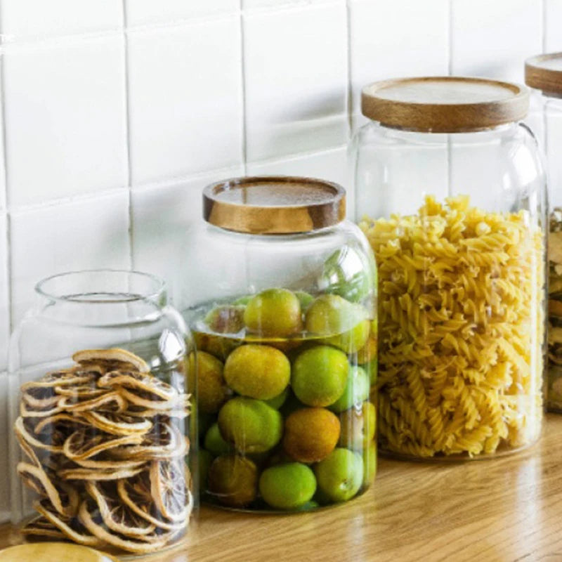 Afralia™ 3L Kitchen Glass Jars with Acacia Airtight Lid - Set of 2 | Versatile Food Storage Containers