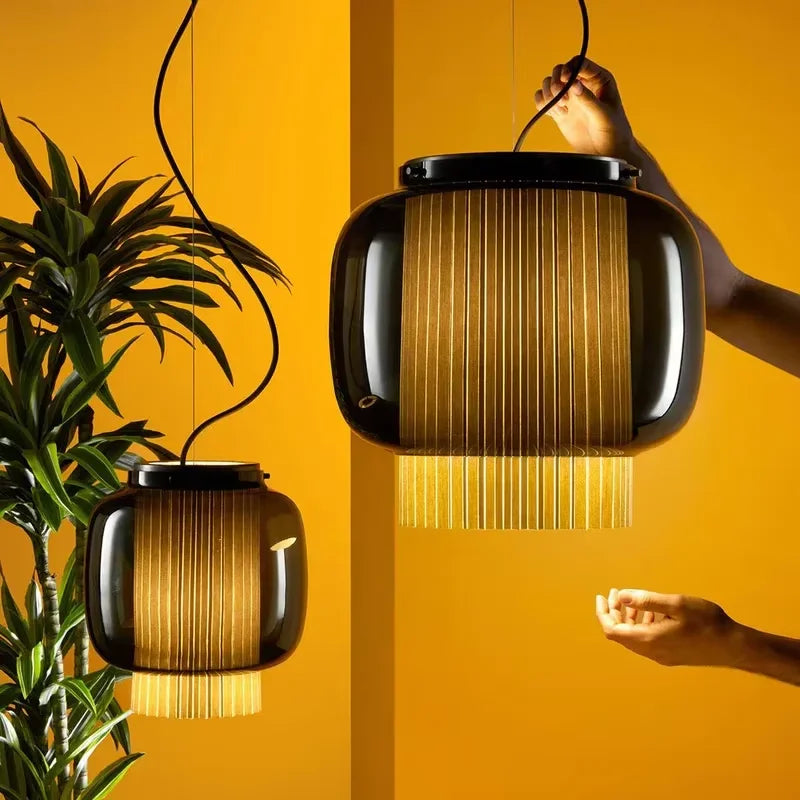 Afralia™ Manila Glass Lantern Pendant Light for Kitchen Living Room Bedroom Retro Decor