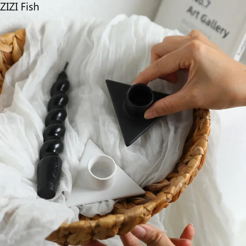 Afralia™ Triangle Ceramic Candle Holders - Aesthetic Room Decor & Candle Stand