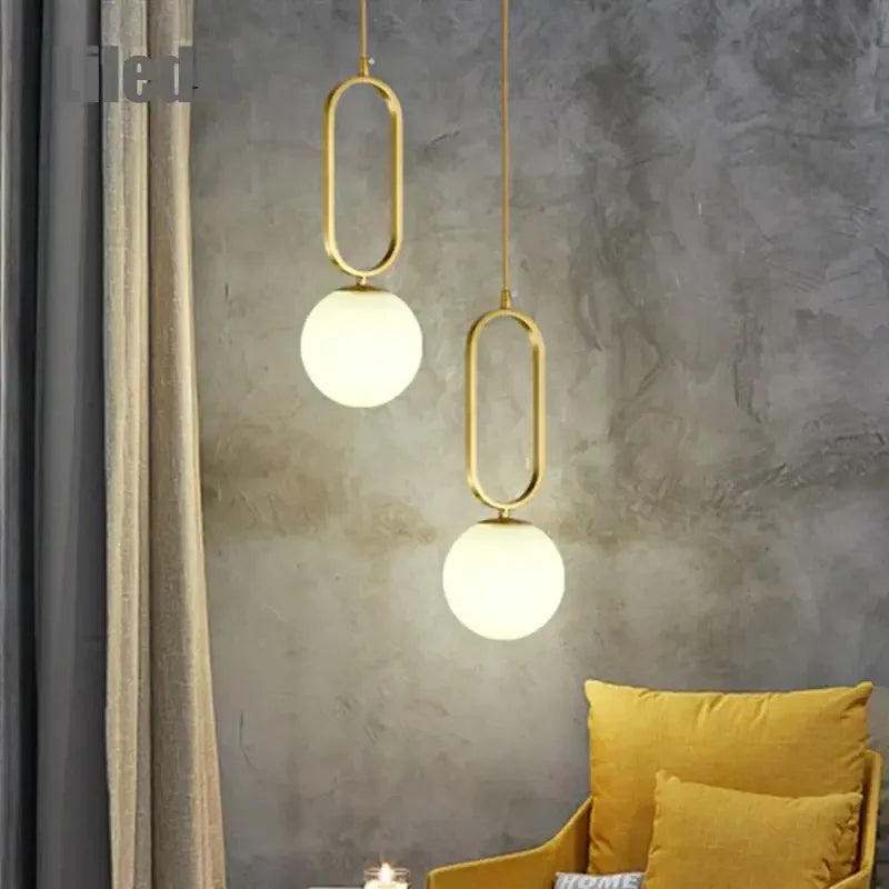 Afralia™ Golden Glass Ball Pendant Lights Fixture for Kitchen Bedroom Decor