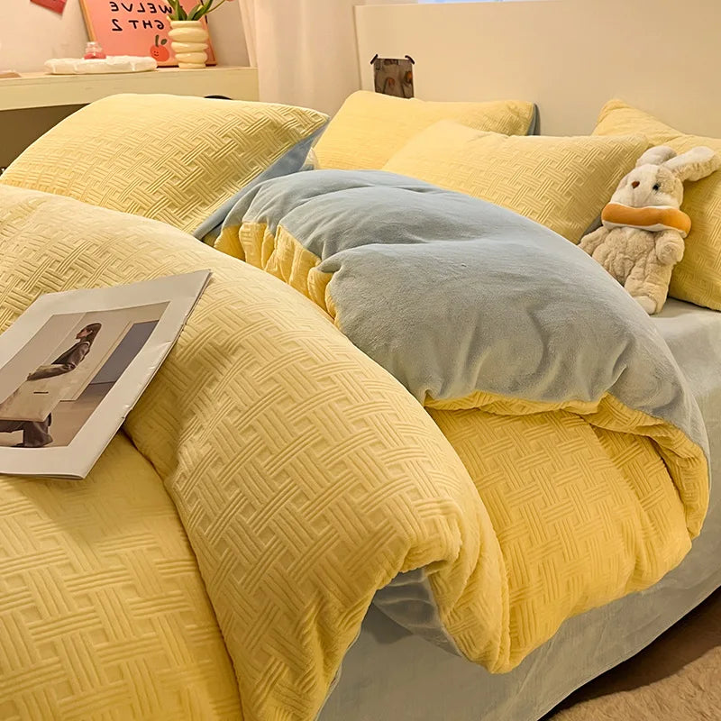 Afralia™ Double Sided Full Queen Duvet Cover Set, Solid Color Double Couple Quilt Cover