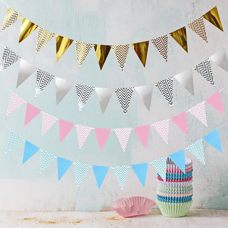 Afralia™ New Wave Pattern Bronzing Party Decoration Flag Pennant Triangle Hanging