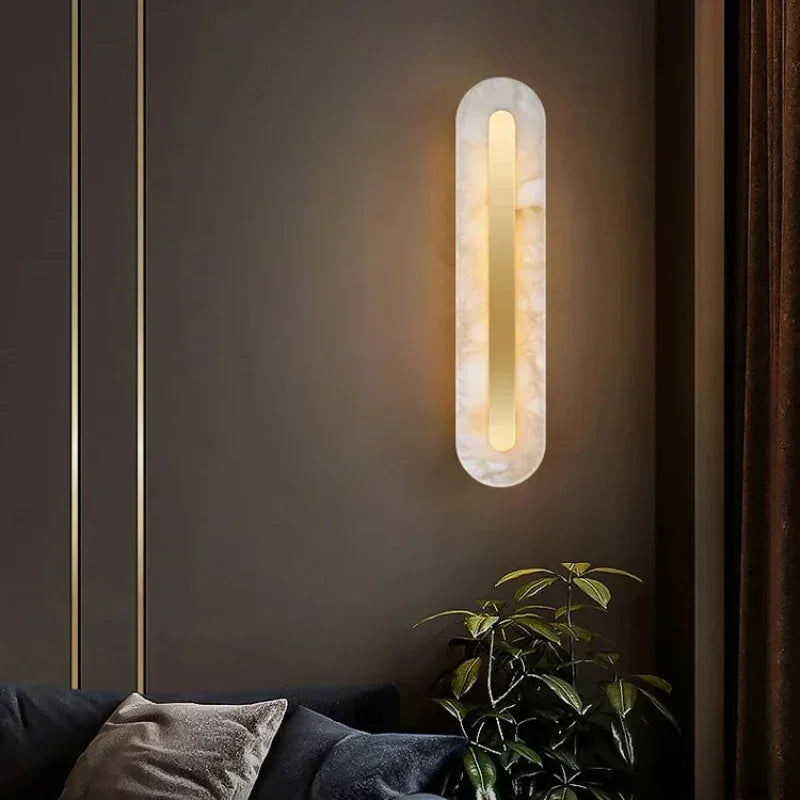 Afralia™ Modern Copper Wall Lamp for Living Room TV Background, Marble Bedside Light